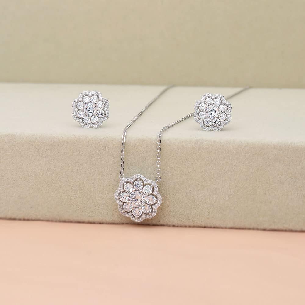 BERRICLE Sterling Silver Rose/Yellow Gold Flashed CZ Small/Large Stud Earrings for Women, Trendy Minimalist Simulated Diamond Cubic Zirconia Earrings - Statement Halo, Art Deco, Flower Designs