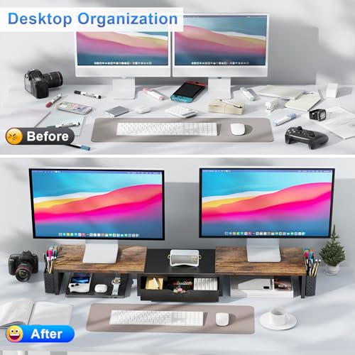 Image of gianotter Dual Monitor Stand Riser With Drawer and 2 Pen Holders