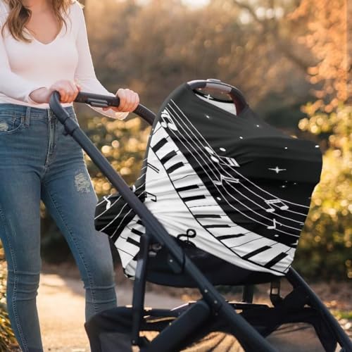 Image of Coldinair Music Notes Star Multifunctional Nursing Cover Multi Use Cover for Baby Car Seat Canopy Shopping Cart Cover,Stroller Cover