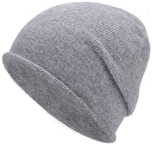 EASTER BARTHE Grey Beanie for Men Slouchy Beanie Grey Winter Hat Men Knit Beanie Grey Cashmere Beanie Knitted Hat Grey Ski Beanie (Medium Grey)