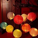 10PCS Paper Lanterns Valentines Day Chinese New Year Spring Festival Lantern,8inches Round Hanging Paper Lanterns with LED Lights,with Tassels Walking Sticks for Wedding Dinner Birthday Party Decor