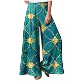 Hose Damen Sommer Einfarbig Lose Badehose Mit Blumen Boho Sommerhose Hohe Taille Stoffhose Casual Einfarbig Leinenhose Baumwolle Leinen Strandhose Lässig Sporthose Frauen,Cyan,4XL