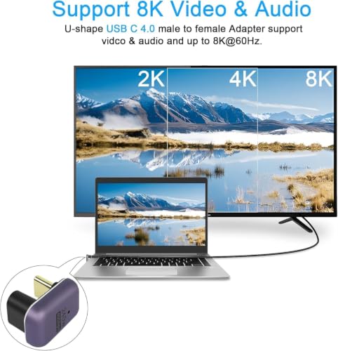 Image of USB C 180 Degree Adapter 240W, 2-Pack U Shape USB C 180 Degree Angled USB 4.0 Type C Extender Connector Support 40Gbps Data & 8K Video for Thunderbolt 4 /3, Laptop, (AE-1322CC)