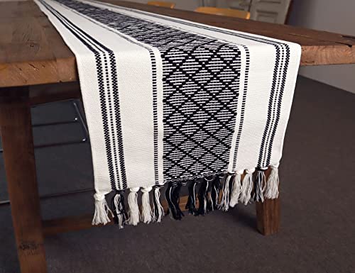 Levimetree Farmhouse Table Runner 108 Inches Long, Boho Rectangle With Tassels Table Runners, Woven Cotton Table Runner Rustic Style Linen Table Runner Holiday Party Dining Room Dresser Décor (Black) #TOP3
