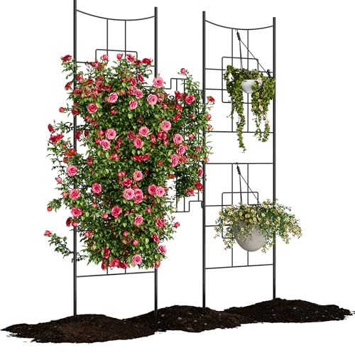 51" X 66" Metal Garden Trellises for Climbing Plants Outdoors, 5.5 FT Black Large Garden Arch Trellises for Roses, Vegetables Vines Flowers Support, R