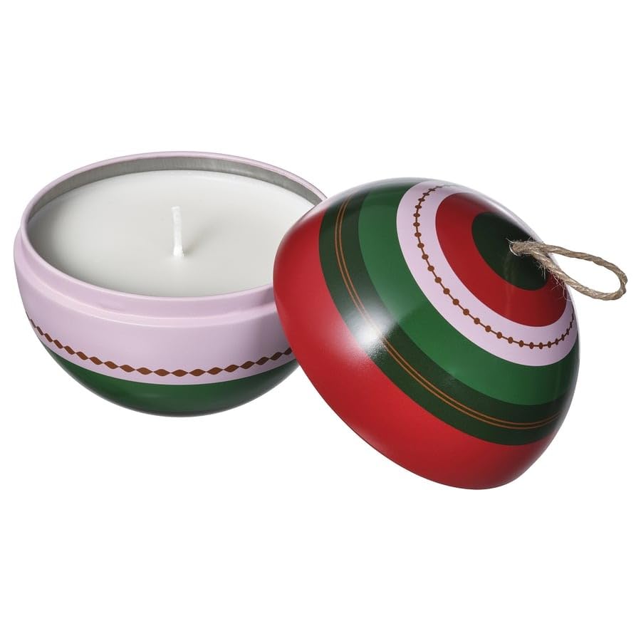 VINTERFINT Scented Candle in Metal Tin β Bauble Shape, Warm Spices Green β 28-Hour Burn β Xmas Festive Fragrance & Holiday DΓ©cor