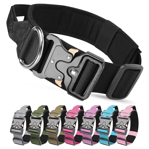 Taktisches Halsband Hund mit Griff, Hundehalsband Breit Gepolstert mit Metallschnalle, Verstellbar Nylon Dog Collar für Mittlere Große Hunde (Schwarz, M)