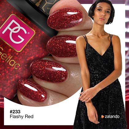 Pink Gellac Shellac Gel Nagellack 15 ml für UV LED Lampe | 233 Flashy Red Rot mit Glitzer | Gel Nail Polish for UV Nail… – Bild 4