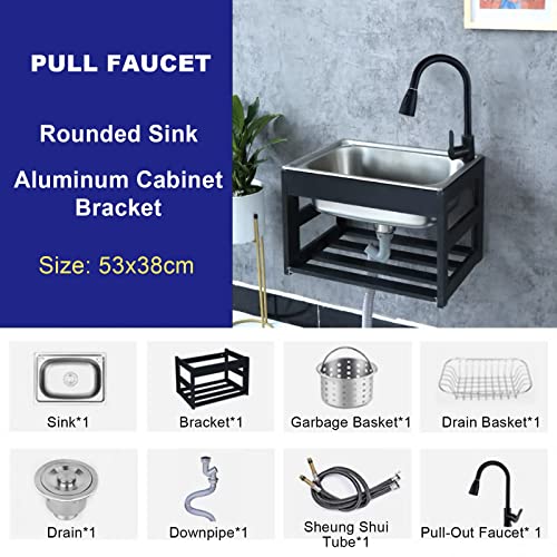 Rectangular Wall Mount Sink,Commercial Catering Sink Free Standing,W/Cold And Hot Water Pipe Faucet,W/ Storage Shelves,For Garage, Restaurant, Kitchen, Laundry Room, Bar, Cafe. ( Color : Pull Faucet , #TOP1
