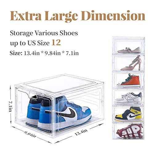 Aliscatre Shoe Storage Boxes For Women/Men, Clear Plastic Stackable, 6 Pack Shoe Organizer/ Containers For Closet, Sneaker Display, Fit Up To Us Size 12(13.4”X 9.8”X 7.1”) #TOP1