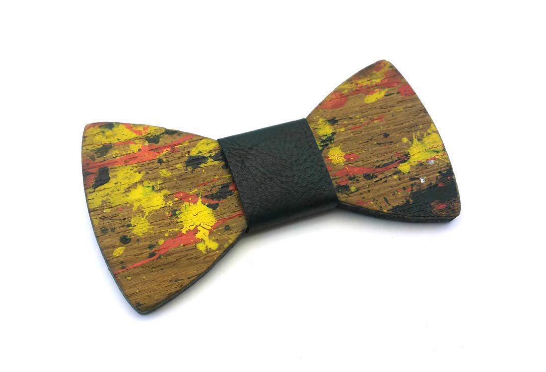 GIGETTO Papillon in legno Serie Action Painting Nodo ecopelle nero