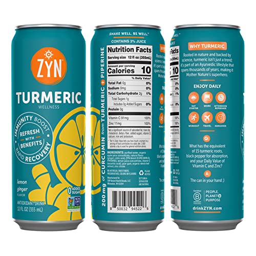 Zyn Turmeric Immunity & Recovery Drink Variety Pack Of 24 | No Added Sugar Immunity Booster, Muscle Support Drink With Curcumin, Piperine, Vitamin C & Zinc | Plant Based #TOP2
