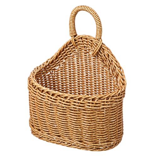 Healvian Woven Hanging Storage Basket for Kitchen Wall Mount Large Capacity Plastic Basket for Ginger Garlic Organizing Rustic Style Kitchen Storage Solution