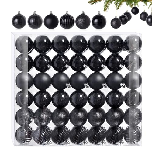 42 Pezzi Piccole Palline di Natale Nere - 6 Design Diversi in Plastica 3CM Mini Decorazioni per Albero di Natale