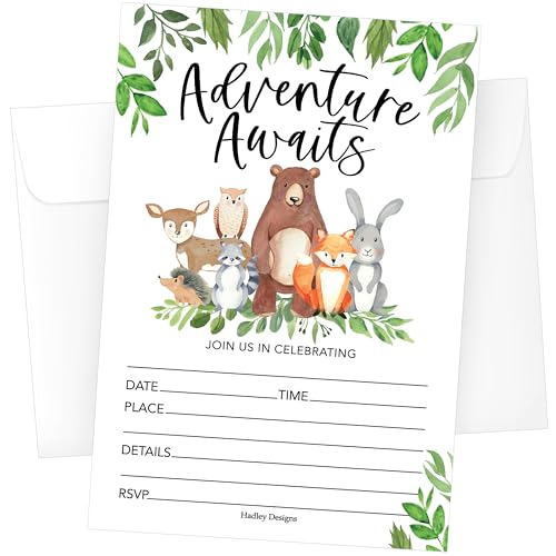 Invitation de fête woodlands Hadley Designs pour annoncer facilement un anniversaire d'enfant
