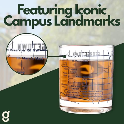 Image of Greenline Goods Georgetown University Hoyas Whiskey Glasses Set of 2, 10 oz Rocks Glasses with Full-Color Logo & Campus Map - Officially Licensed Bourbon Glass Gift for Alumni & Fans