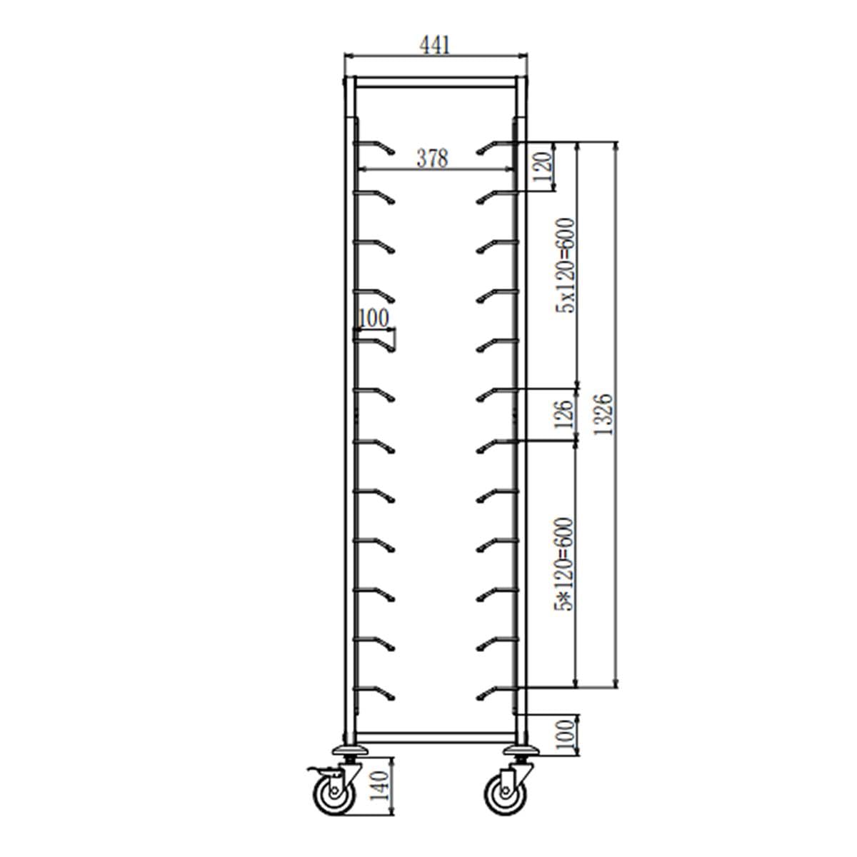 Gastronorm Tablettwagen aus Edelstahl mit 12 Schienen für Tabletts GN 1/1 - Tragkraft 150 kg - Feststellbremsen - Regalwagen, Küchenwagen, Abräumwagen, Rollwagen