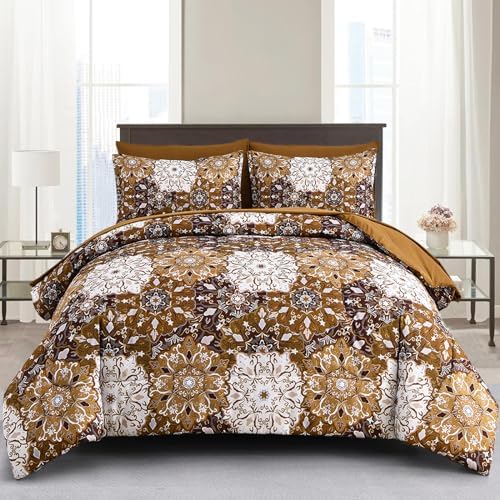 Amazon.com: Luxudecor Brown Comforter Set Queen Size 7 Pieces Bed in a ...