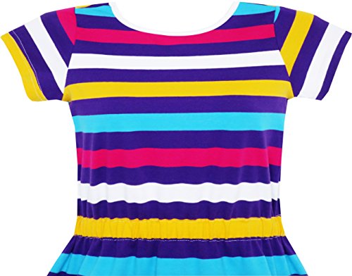 Image of Sunny Fashion Girls Dress Colorful Striped Knitted Cotton Stretch School