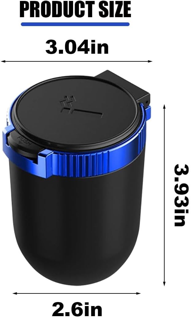 Car Ashtray with Lid Smell Proof, Detachable Stainless Smokeless Ash Tray with LED Blue Light, Portable Mini Car Trash Can, Windproof Auto Ashtray Cup Holder for Car Home Outdoor Travel (Blue)