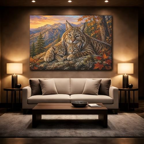 Impression toile lynx grand format déco murale au-dessus cheminée