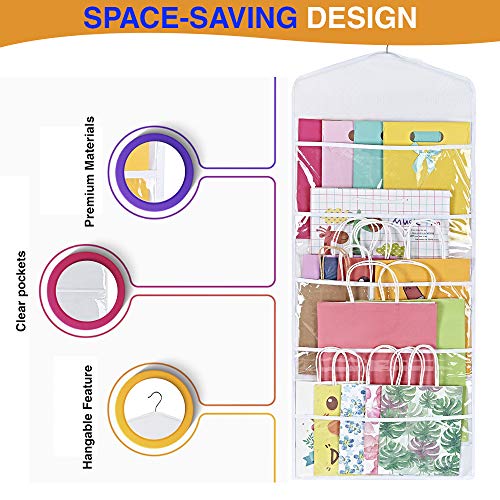 Propik Hanging Double Sided Gift Bag Storage Organizer With Multiple Front And Back Pockets - Organize Your Gift Wrap, Tissue Paper, And Paper Bags 38 X 16 Inch Pvc (White) #TOP2