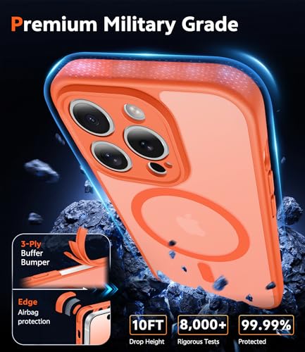 Image of FNTCASE for iPhone 14 Pro Case: Matte Magnetic Phone Cases with Screen Protector Compatible with Magsafe Slim Anti Yellowing Rugged Shockproof Protective Translucent Cell Phone Cover (C-Orange)