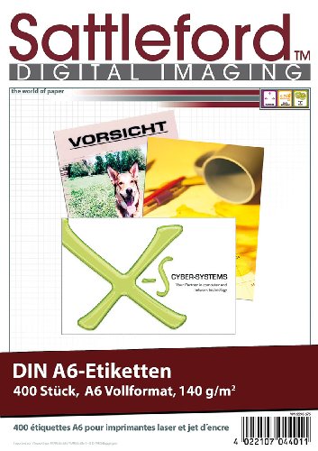 Sattleford Klebe Etiketten Drucker: 400 Etiketten A6 105x148 mm für Laser/Inkjet (Univeral-Etiketten) Cover