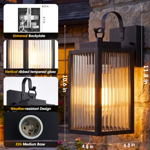 tjjsllhbe Black Outdoor Wall Lantern, Modern Farmhouse Exterior Wall Sconce - image 5