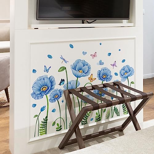 Timelesslong Blue Lotus Flowers Wall Stickers for Living Room Bedroom Vinyl Butterfly Wall Decals Removable Floral Wall Murals Peel and Stick Flower Wall Art Decor Wallpaper for Adult Room Office - Image 4