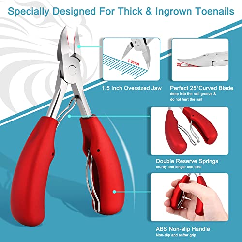 Toenail Clippers for Thick or Ingrown Nails 7Pcs Nail Clippers Kit with Pedicure Tools, Sharp Blades/Long Handled - Image 2