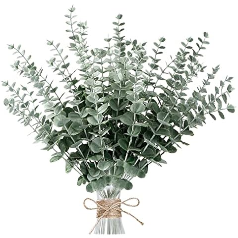 Sggvecsy 36pcs Eucalyptus Stems Decor Artificial Eucalyptus Leaves Faux Eucalyptus Stems Real Touch Fake Greenery Branches for Wedding Flower Bouquet Centerpiece Home Office Decoration Cover