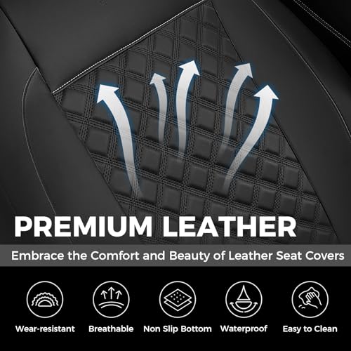 Image of FLORICH Seat Covers, Front Seat Covers 2 PCs, Automotive Seat Cover for Cars, Luxury Leather Universal Seat Cover Accessories Fit for Most Cars SUV Truck Sedans(Black)