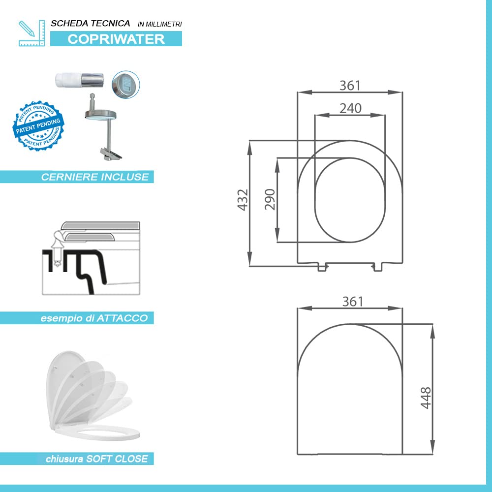 Copriwater Compatibile VITRA Integra Round, Modello Slim Chiusura softclose rallentata, Sedile WC in termoindurente Bianco, Modello dedicato