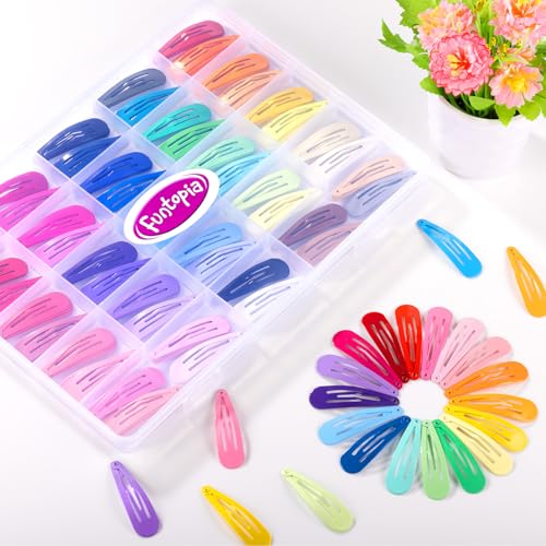 150 Stück Haarklammer,50 Bunt Farben Haarspangen Damen,Funtopia 5cm Haarklammern Set mit Aufbewahrung Kasten,Rutschfest Metall Haarklammer Feines Dickes Dünnes Haar,Hair Clip für Damen Mädchen Kinder