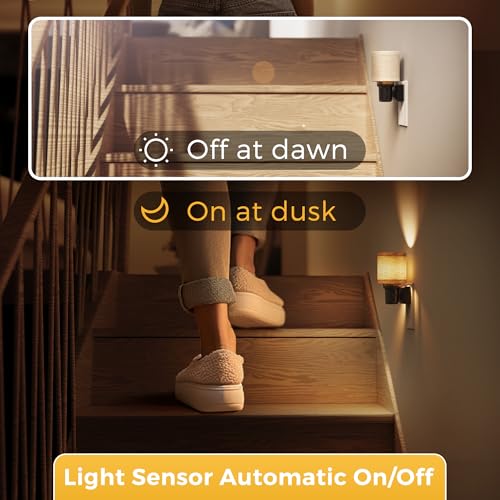 Image of L LOHAS LED Night Lights Plug into Wall, 2 Pack Linen Fabric Cylinder Decor Night Light, Dusk to Dawn Sensor Vintage Nightlight, 0-100LM Dimmable, for Bedroom Living Room Hallway