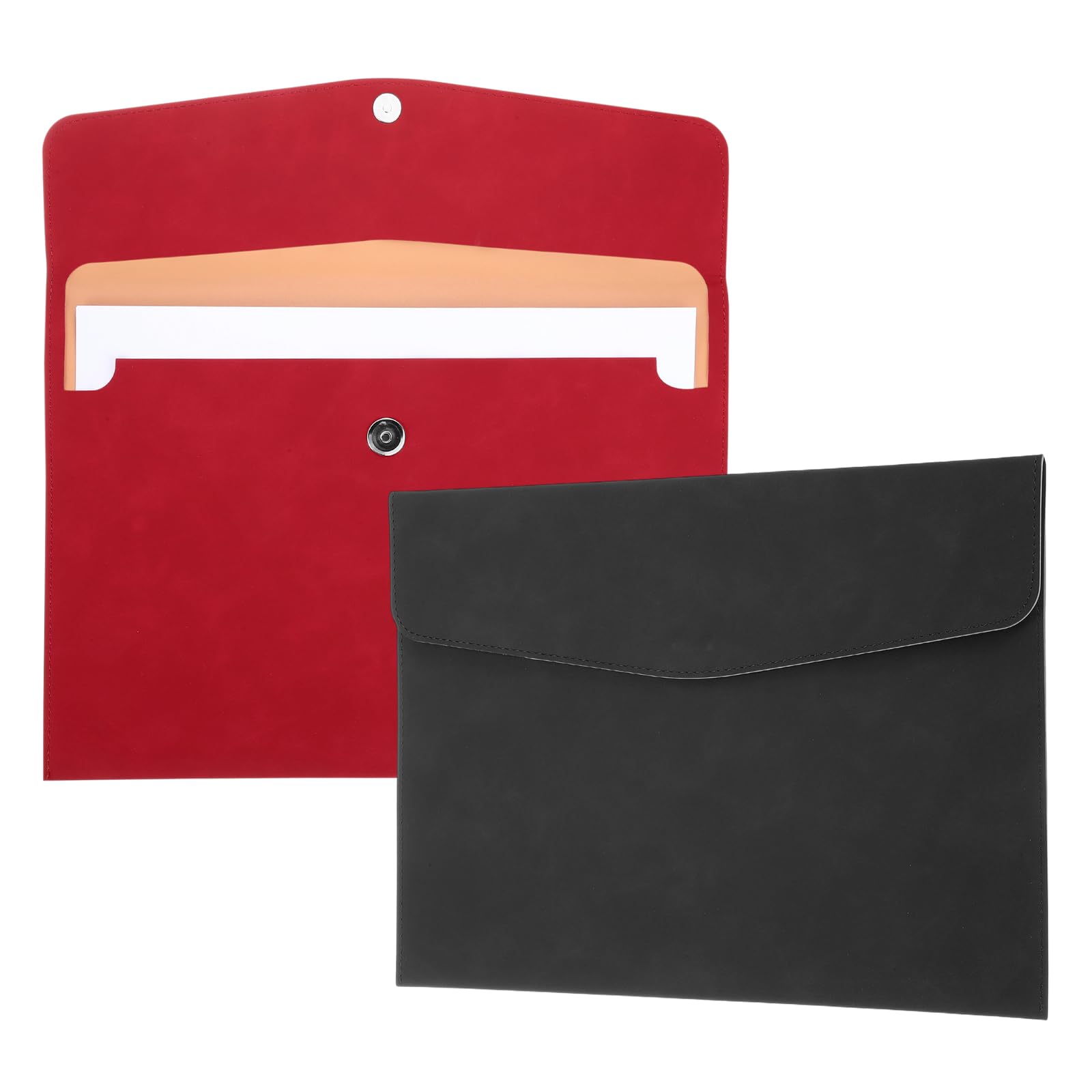 PATIKIL 2Pcs PU Leather File Folders, 13x9 A4 Document Holder Waterproof Envelope Folder with Snap Closure, Portable Portfolio Organizer Case for Paper Receipt, Black/Red