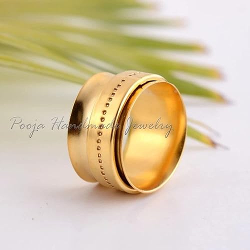Miniatura 4 de Gold Spinning Ring, Spinner Texture Ring, Meditation Handmade Ring, Carved Spinner Ring, Gold Plated Wide Bang Ring, 925 Sterling Silver Ring,