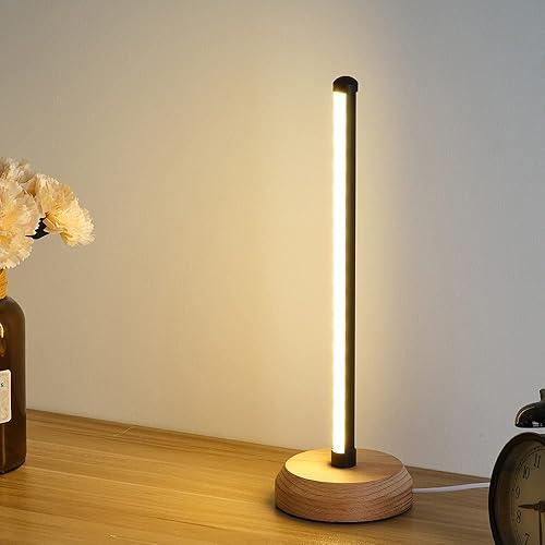 ANLAIBO Lámpara de mesa moderna de madera LED, lámpara de noche de temperatura de 3 colores, luz de noche de noche de noche, iluminación LED