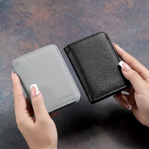 ID Package PU Wallet Portable Solid Color Business Card Case Universal Multi-card Slot Wallets Men(Black)4