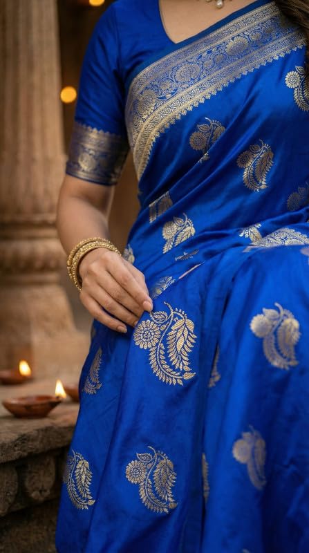 Image of C J Enterprise Women's Pure Soft Silk Saree With Blouse Piece For Wedding (KeriLichi)