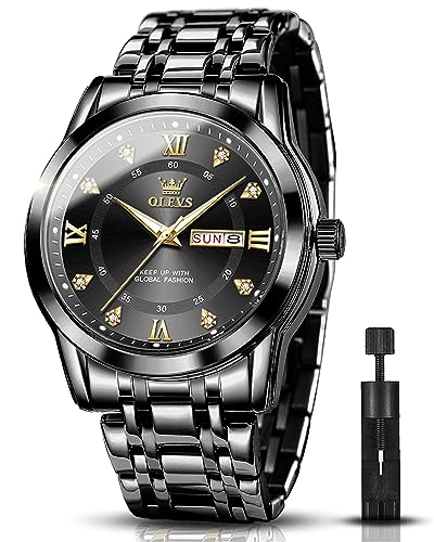 Image of OLEVS Watch for Men Stainless Steel Analog Quartz Chronograph Moon Phase Watch Waterproof Date Luminous Wrist Male Watches,Gift for Men