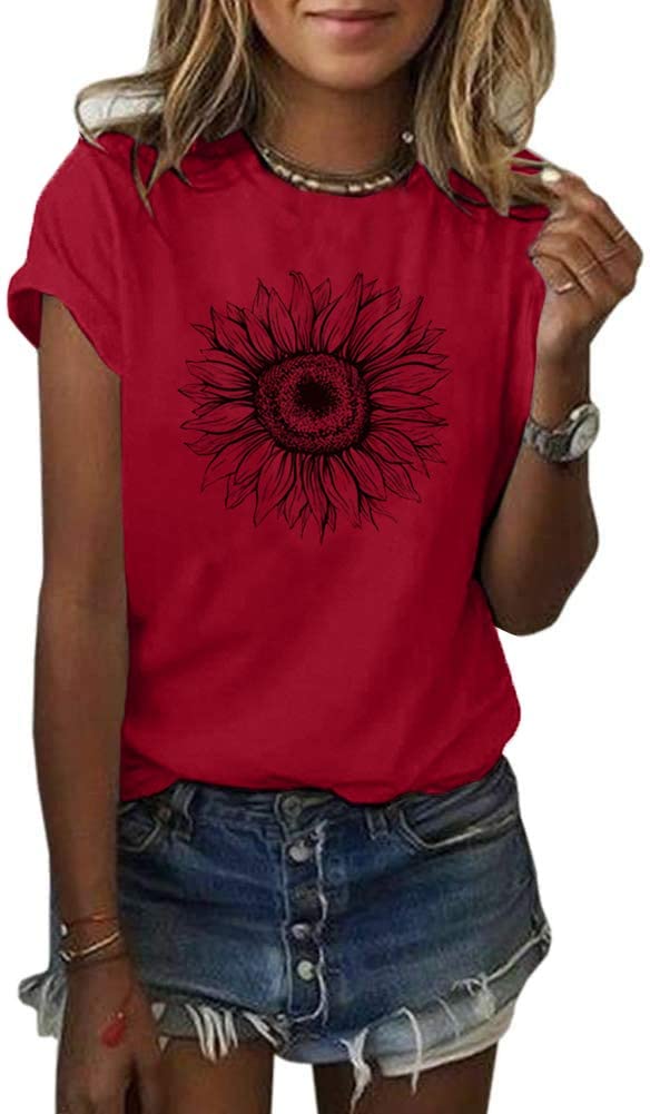 Cicy Bell Damen Sonnenblumen T Shirt Sommer Kurzarm Niedlich Grafik Lose T-Shirts Für Damen Tops