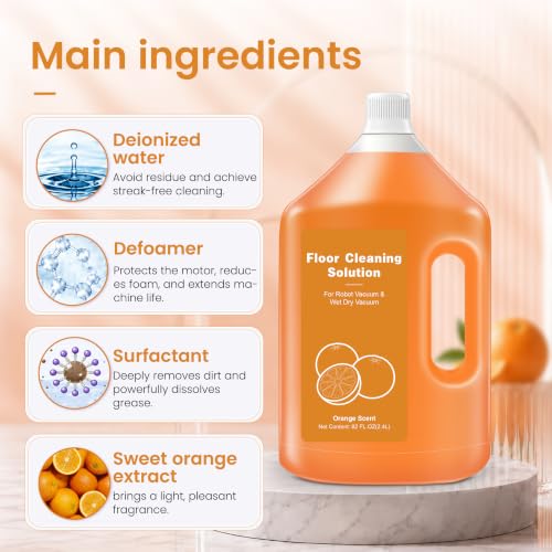 Image of 82 FL OZ /2.4 L Orange Floor Cleaning Solution Compatible with Dreame Cleaning Solution - Low Foam, Subtly Fragrant Floor Cleaner for All Wet /Dry Vacuum Mop Cleaner & Robot Vacuums with Mopping