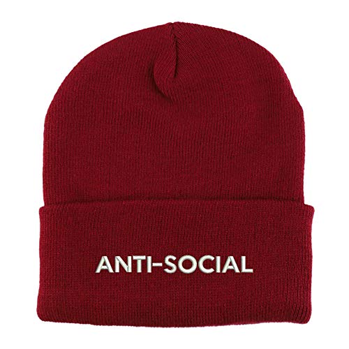 Image of Trendy Apparel Shop Anti Social Embroidered Winter Long Cuff Beanie