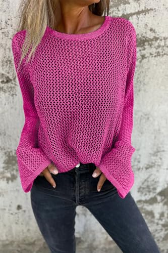 Allimy Womens Hollow Out Loose Metallic Knits Crewneck Long Sleeve Sweater Pullover Outerwear2