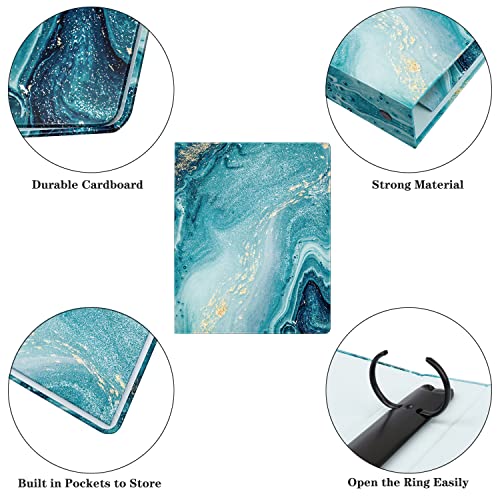 WAVEYU Fichários fofos de 3 anéis, fichário redondo de 2,5 cm (tamanho carta), organizador de mármor