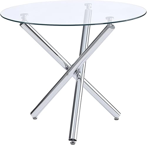 Miniatura 6 de 5-Piece Round Glass Dining Table Set for 4 Modern Kitchen Table with 4 Dining Chairs Set Round Circle Table and PU Upholstered Chairs Set for Small