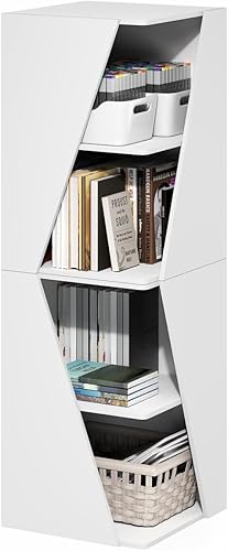 Miniatura 7 de Furinno Estantería básica para libros, estantería de 4 niveles, estantería con estante esquinero en zigzag, 14.2 x 14.2 x 57.7, para sala de estar,