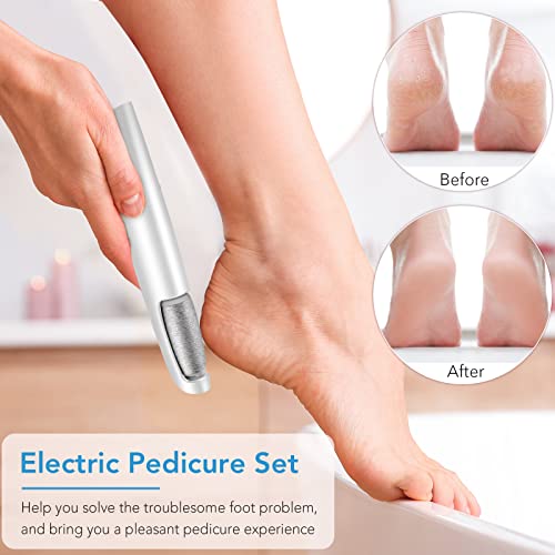 Electric Callus Remover For Feet, Professional Pedicure Kit Foot Scrubber For Dry, Dead, Cracked, Hard Skin, At Home Feet Spa Care Kit For Men & Women (Cold White) #TOP2
